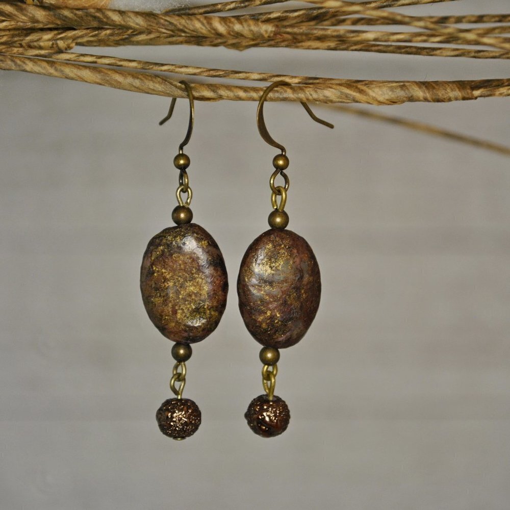 Magnesite & Bronze Earrings Handmade​​​​​